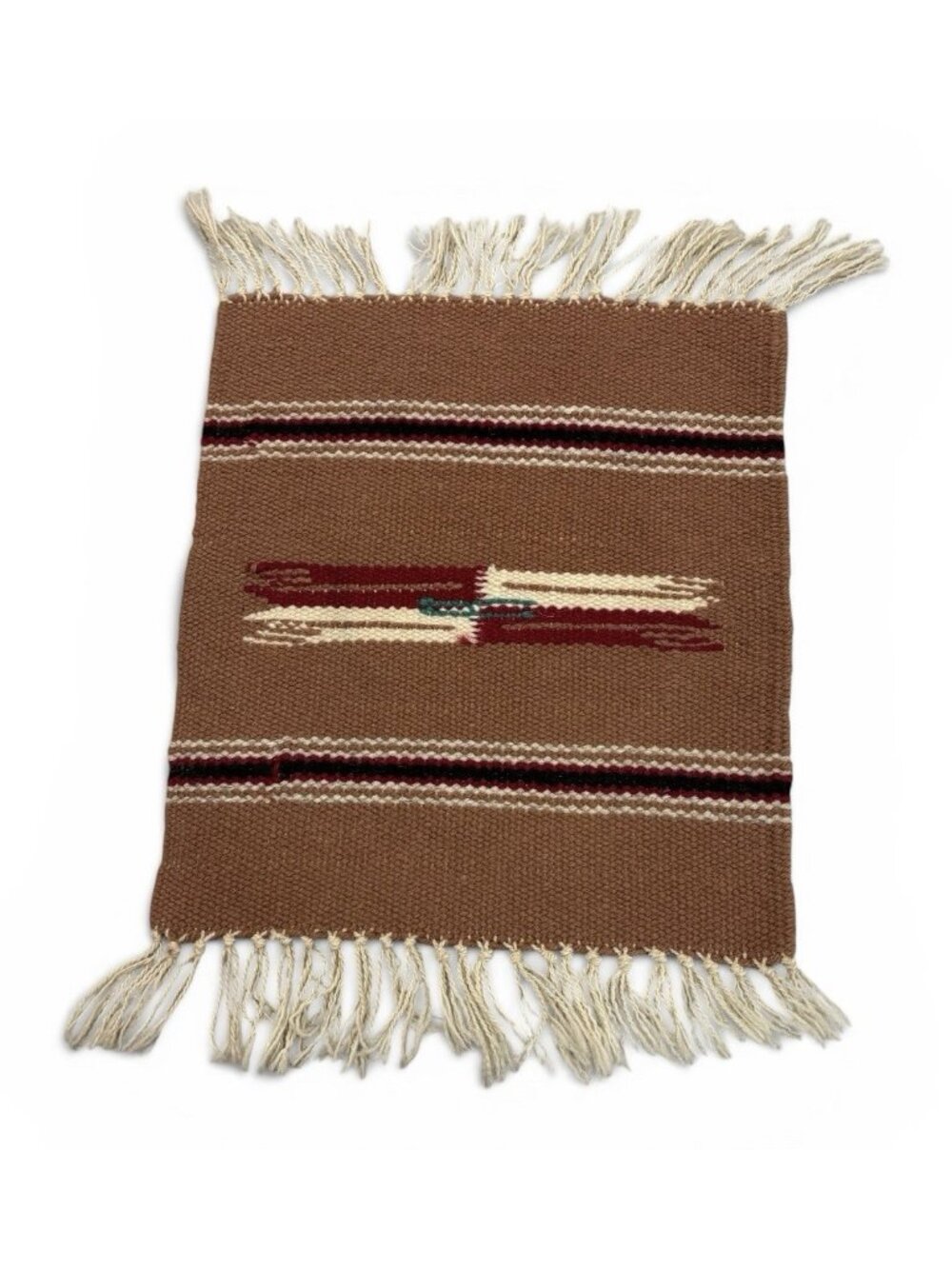 Vintage Handmade Wall Hanging 14” Tapestry Brown Navajo Native American Wool